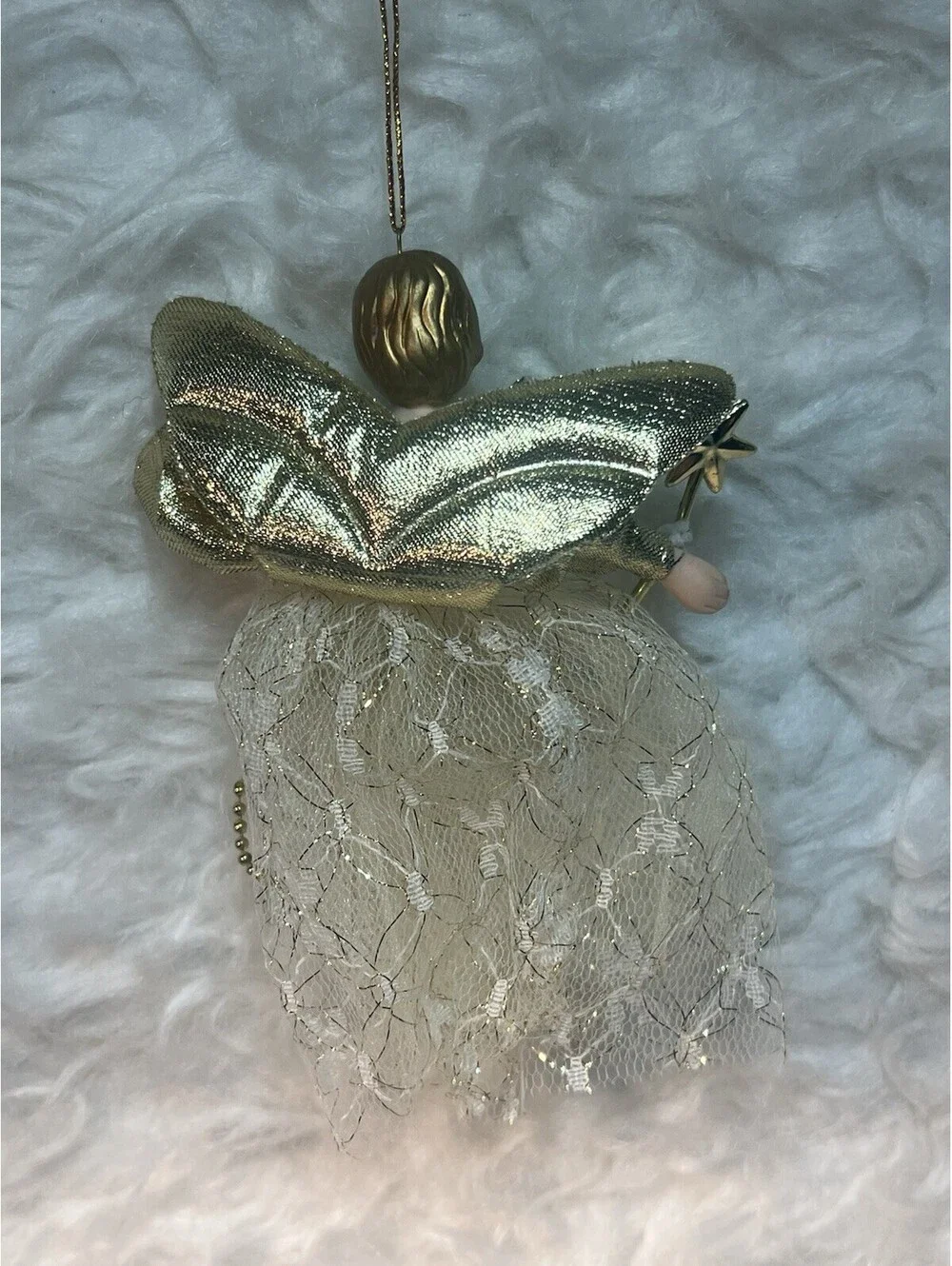 vintage gold and ivory lace angel Christmas tree ornament